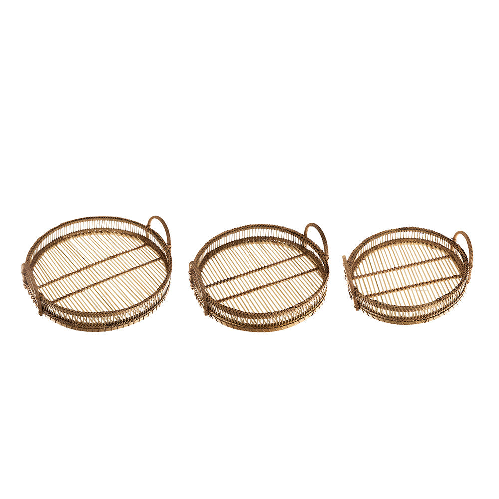 Round Woven Bamboo Trays — Set of 3