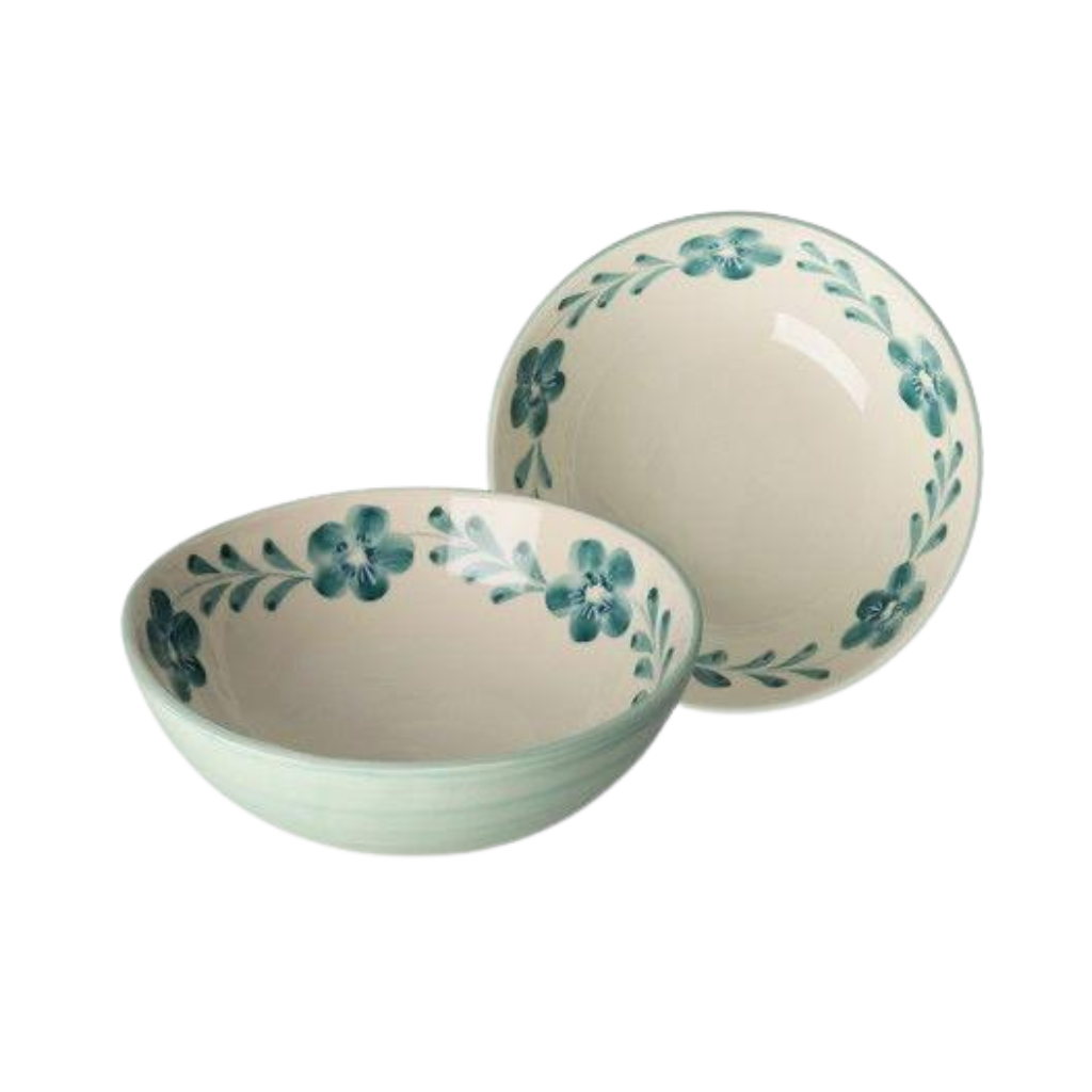Hand-Painted Green Vine Ceramic Serving Bowl — 27.7 oz