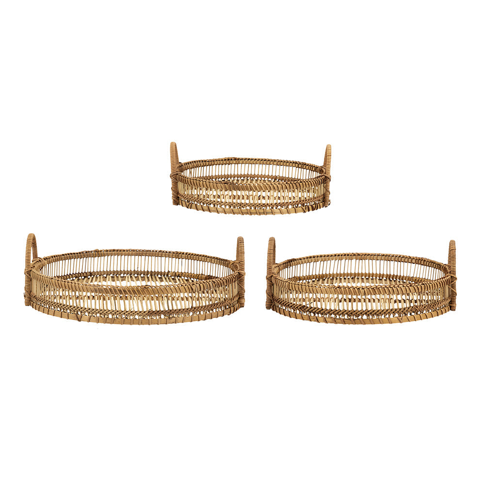 Round Woven Bamboo Trays — Set of 3