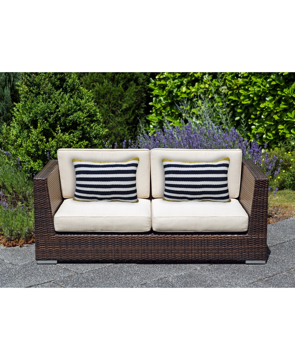 Blue Striped Indoor & Outdoor Pillow — 14 × 20 — shown in use