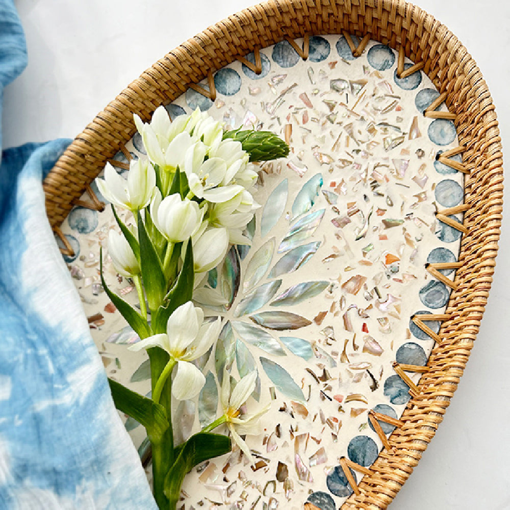 Rattan & Shell Tea Tray