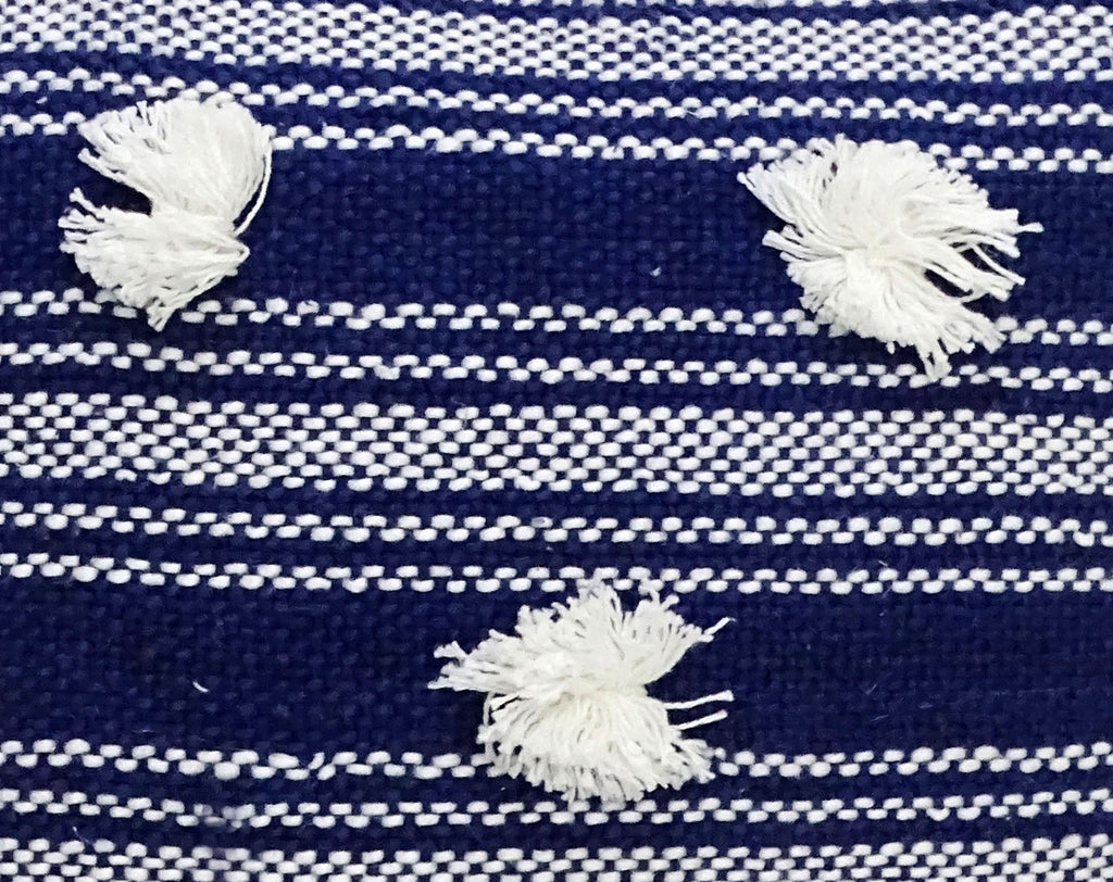 Blue Woven Pom-Pom Throw Pillow