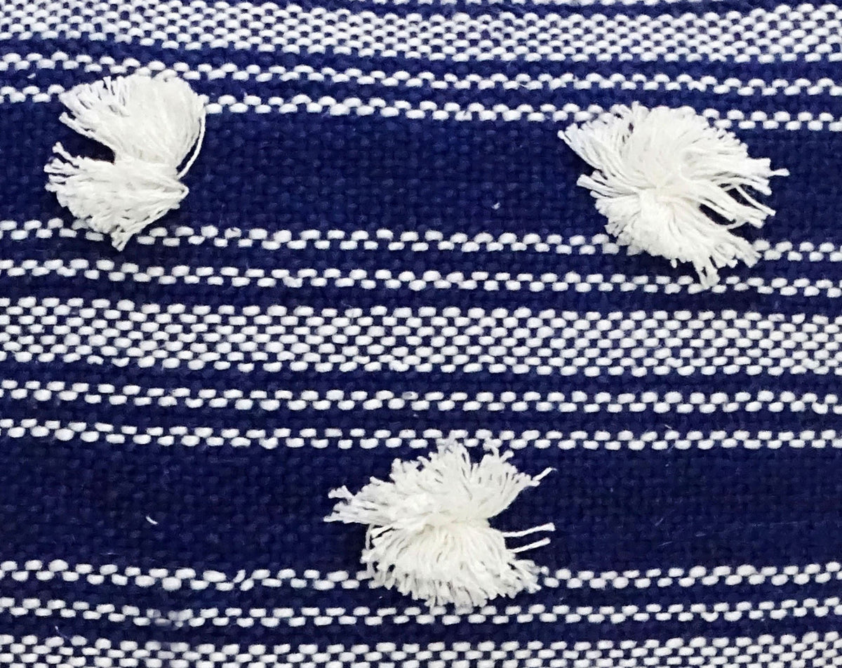 Blue Woven Pom-Pom Throw Pillow