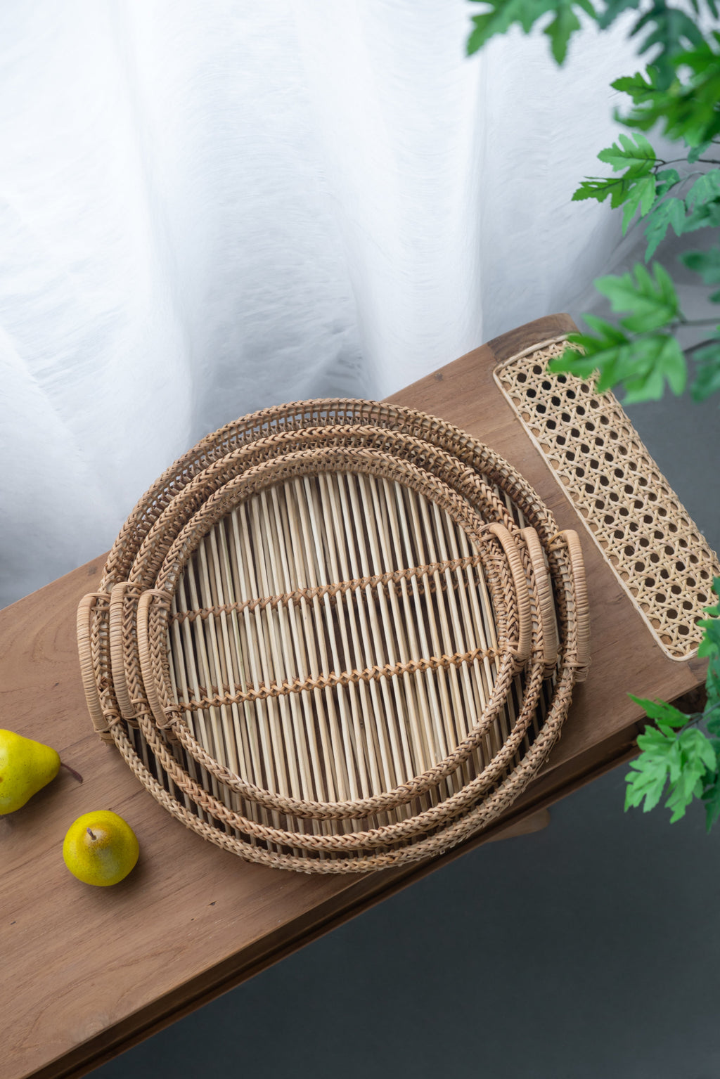 Round Woven Bamboo Trays — Set of 3