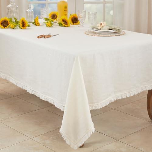 Stonewashed Linen Fringe Tablecloth