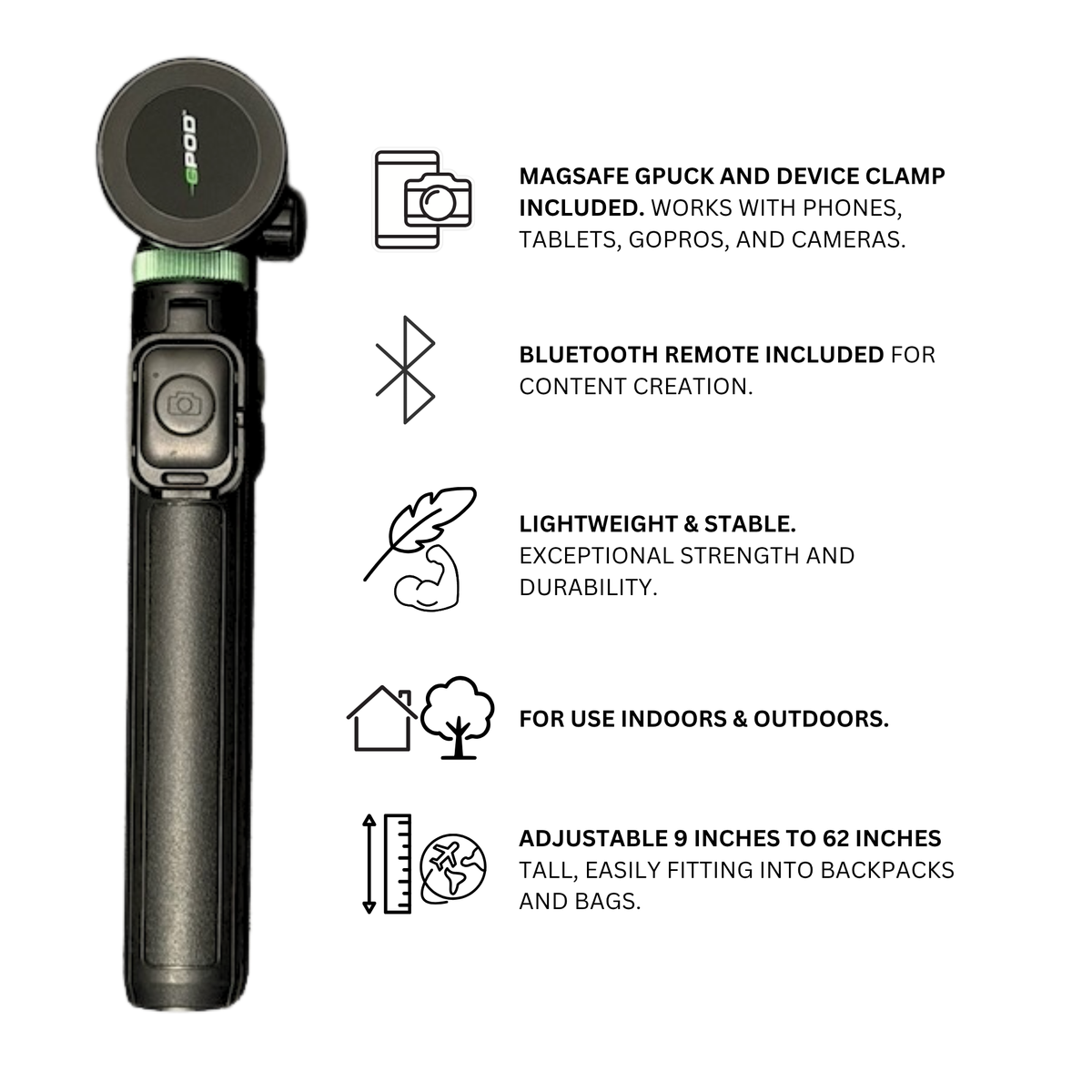 GPOD Travel Magnetic Phone Tripod with Bluetooth Remote