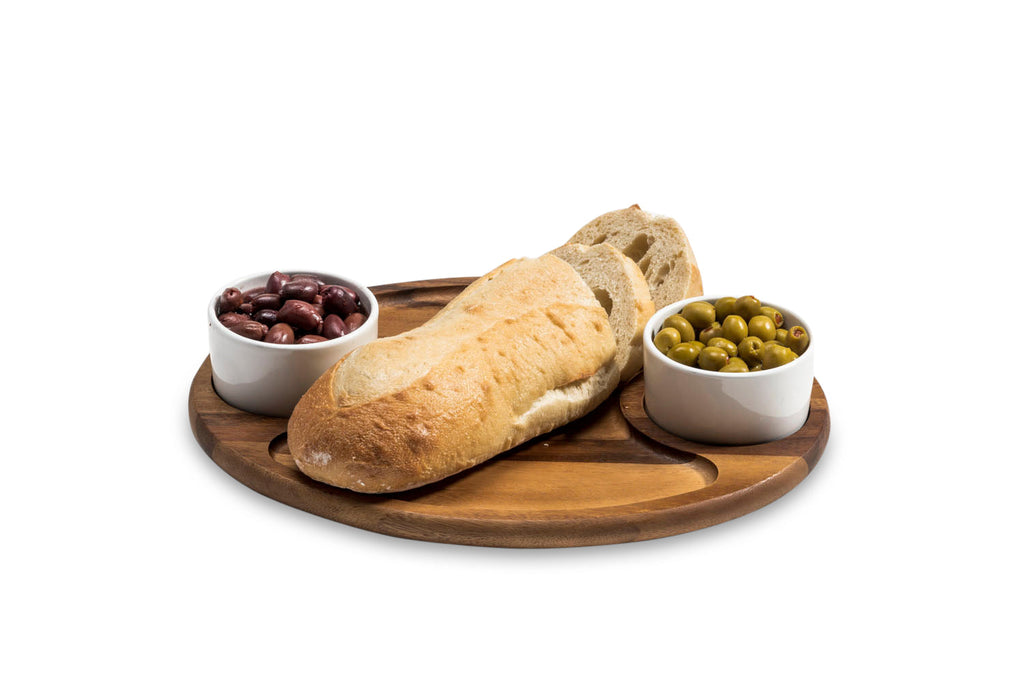 Acacia Charcuterie Board with Lidded Ceramic Bowls