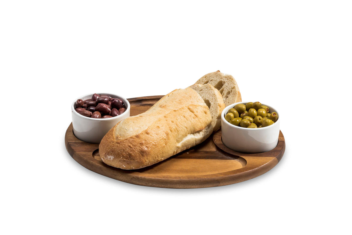 Acacia Charcuterie Board with Lidded Ceramic Bowls