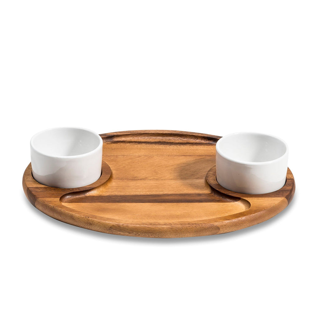 Acacia Charcuterie Board with Lidded Ceramic Bowls