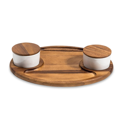 Acacia Charcuterie Board with Lidded Ceramic Bowls