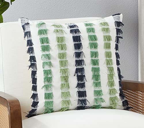 Striped Fringe Cotton Throw Pillow — 20 × 20 — product view 10