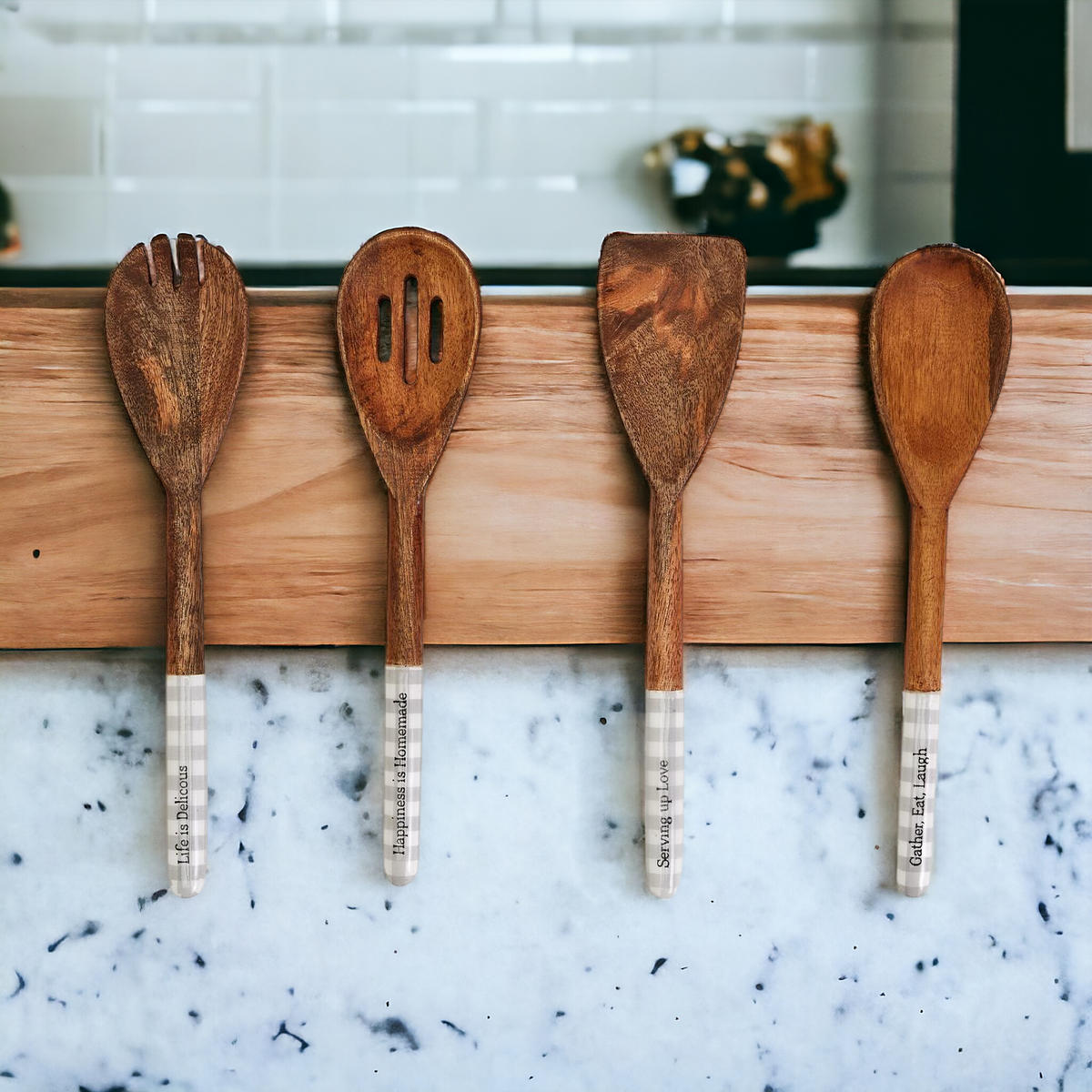 Engraved Mango Wood Serving Utensils