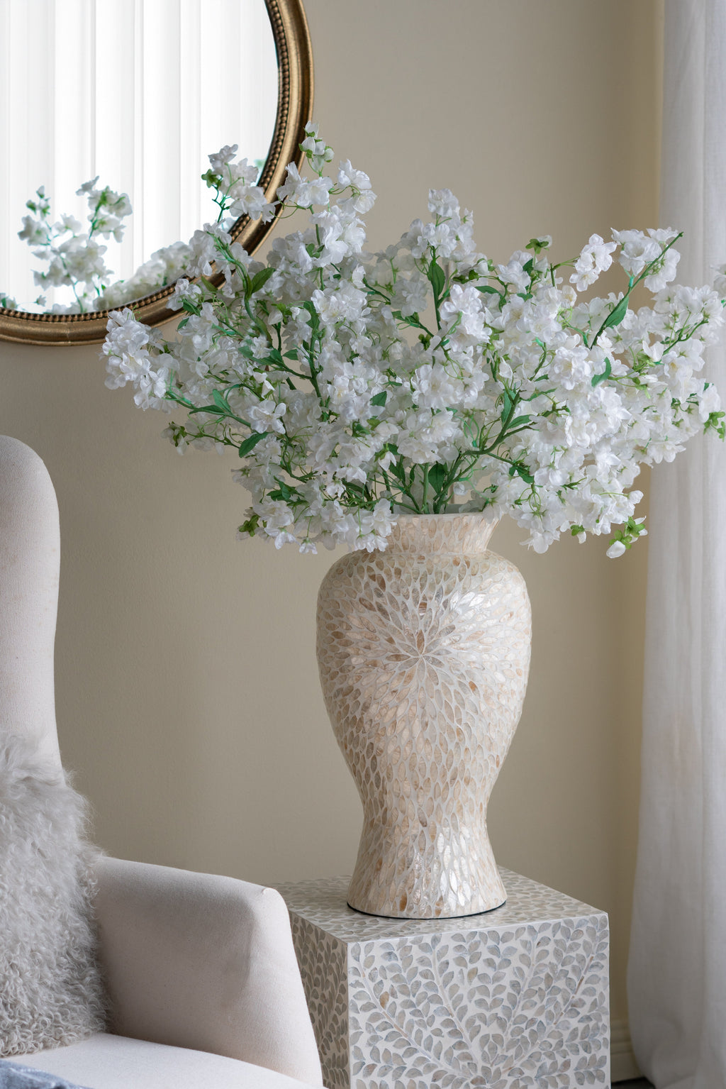 Gold and white Capiz shell motif vase — product view 5