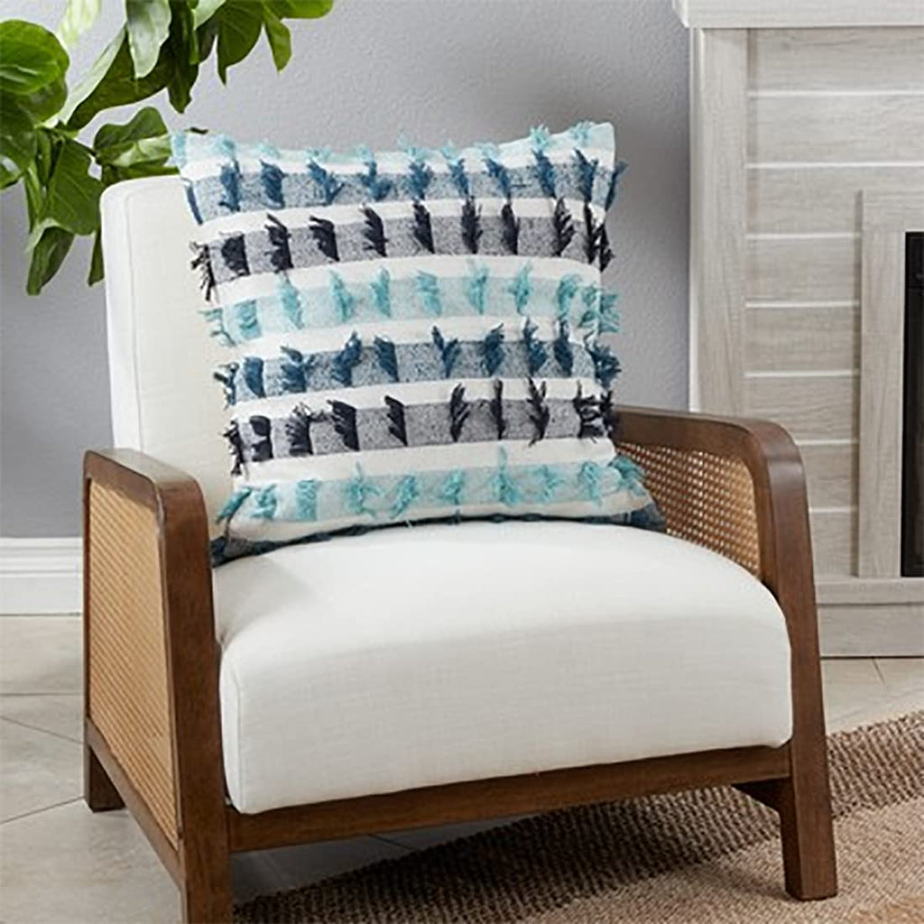 Striped Fringe Cotton Throw Pillow — 20 × 20 — product view 9