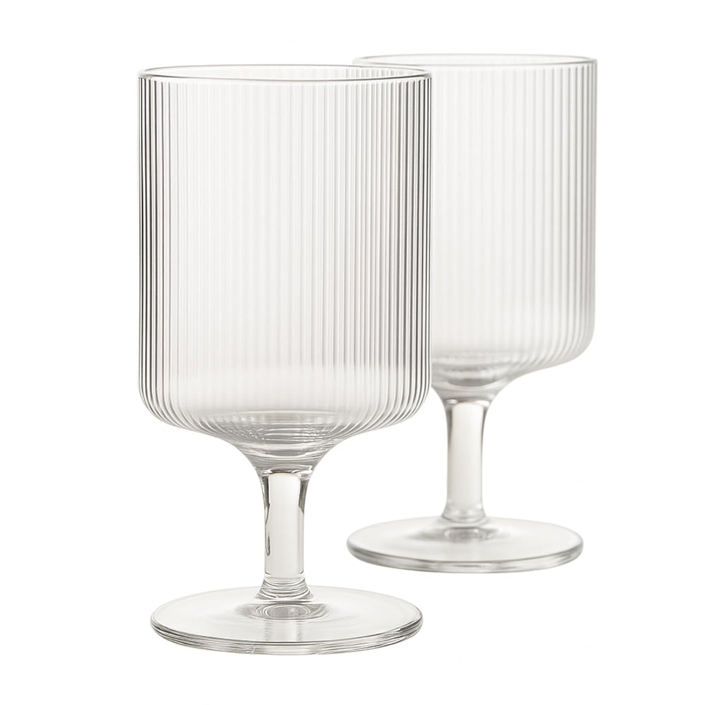 Khen Clear Ribbed Wine Goblets — Set of 2