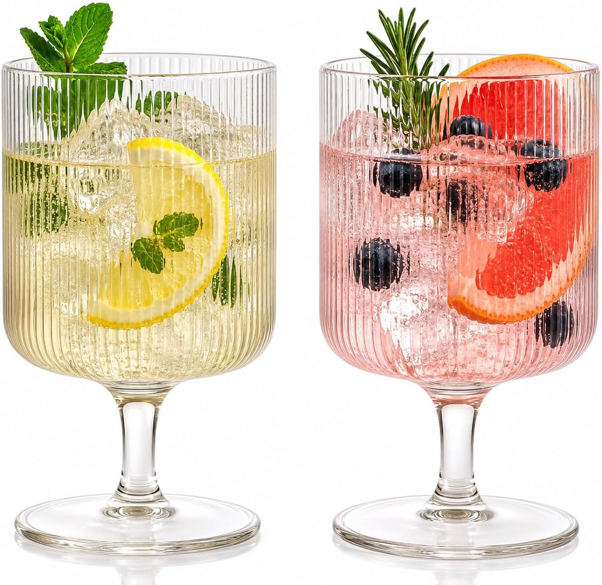Khen Clear Ribbed Wine Goblets — Set of 2