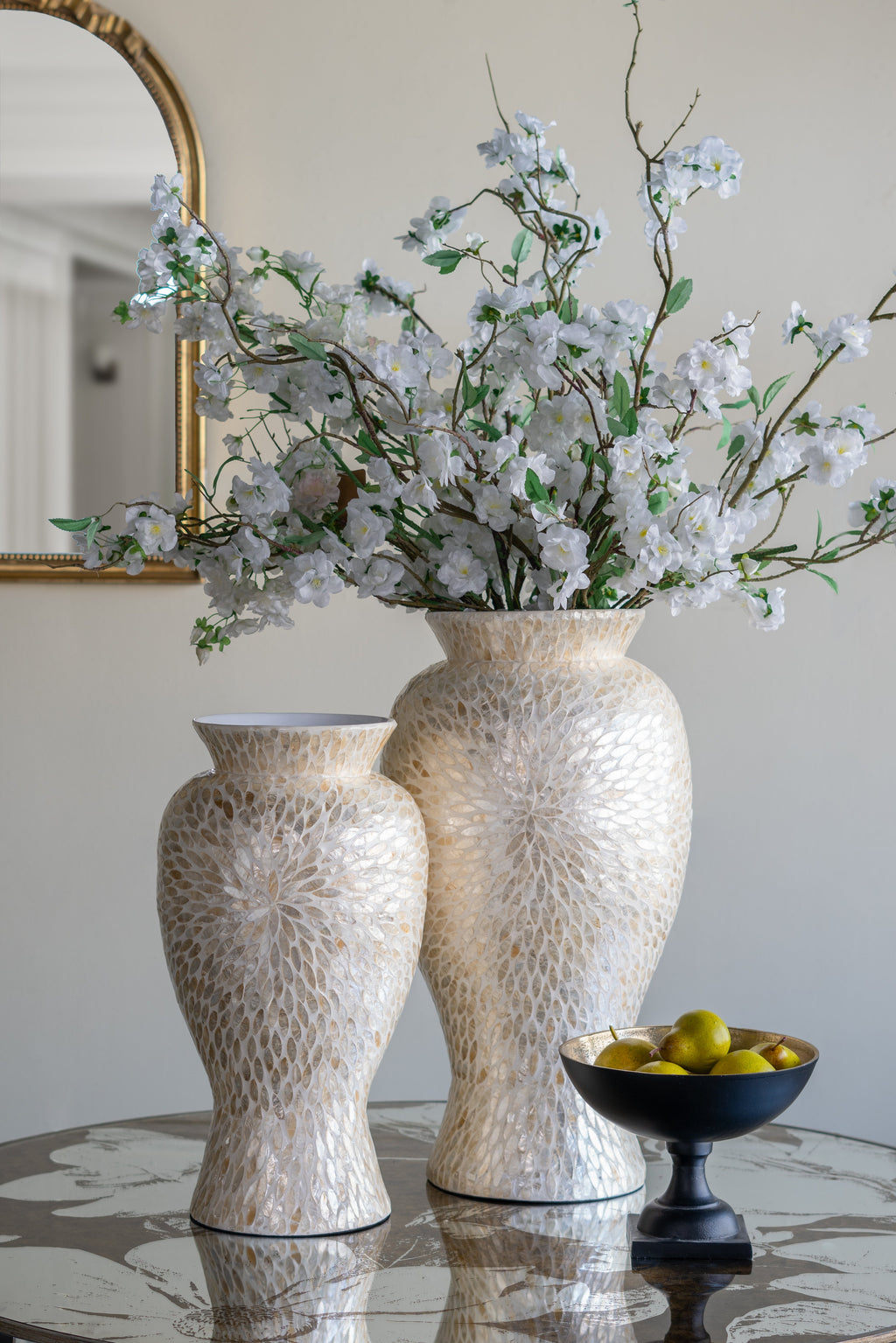 Gold and white Capiz shell motif vase — product view 6