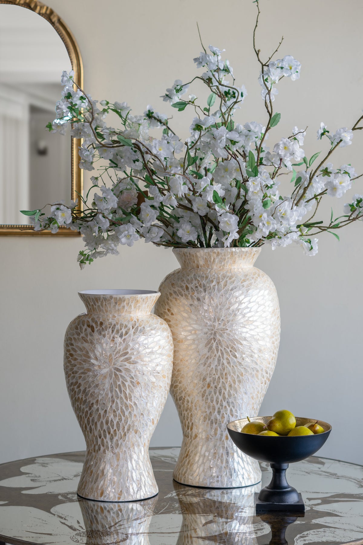Gold and white Capiz shell motif vase — product view 6