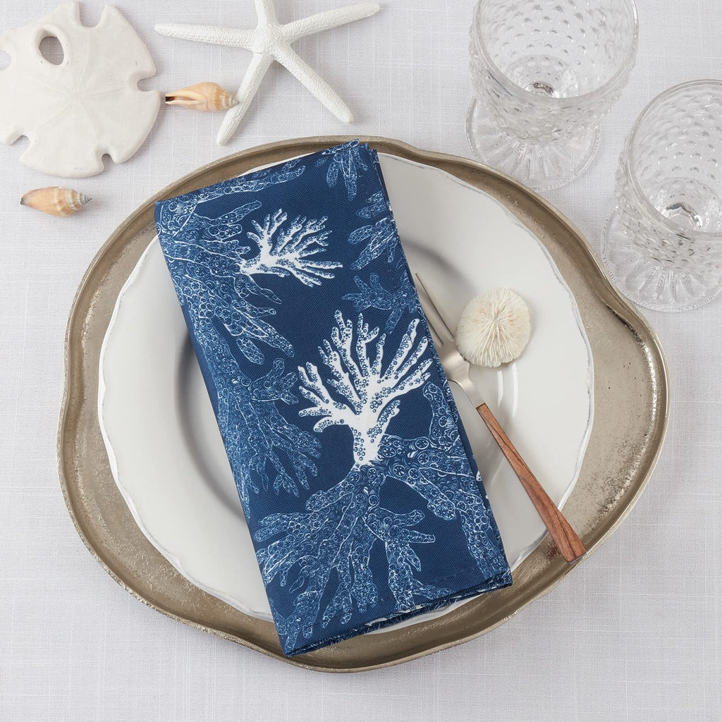 Sea Coral Tablecloths & Napkins — Navy Blue