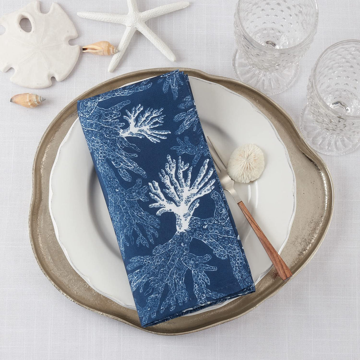 Sea Coral Tablecloths & Napkins — Navy Blue