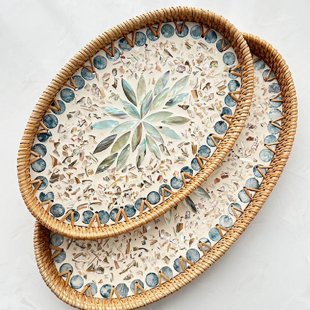 Rattan & Shell Tea Tray