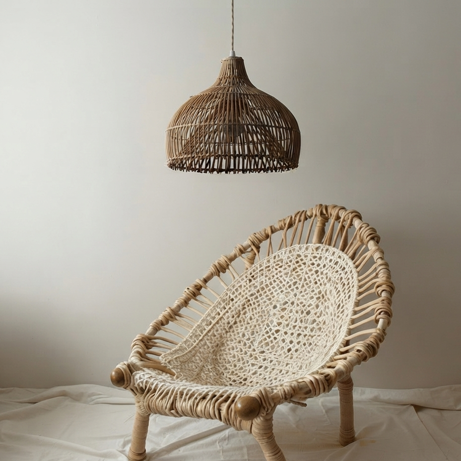 Serene Rattan Dome Pendant Light — product view 6