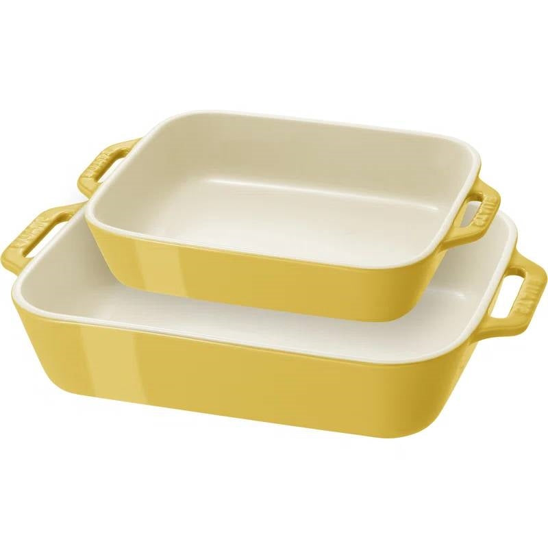 Yellow & Ivory Stoneware Casserole Dish Set — 2 Piece