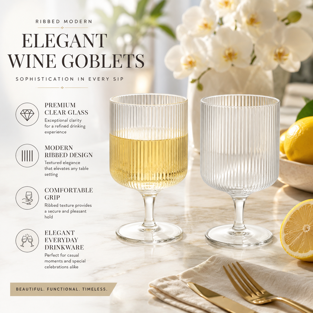 Khen Clear Ribbed Wine Goblets — Set of 2