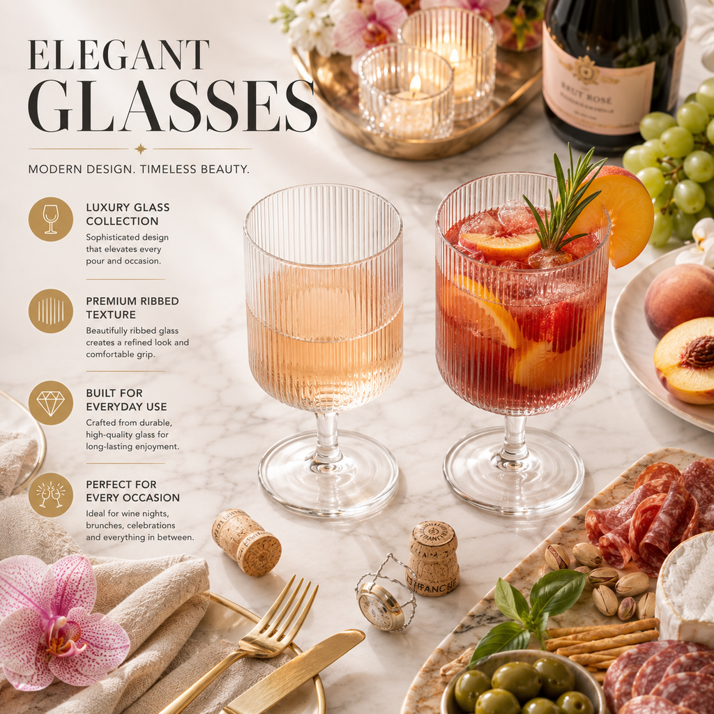 Khen Clear Ribbed Wine Goblets — Set of 2