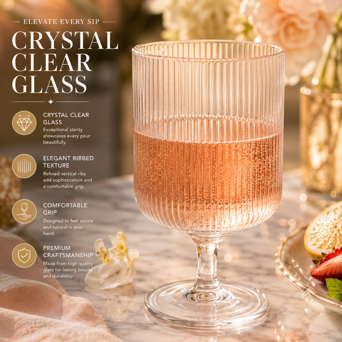 Khen Clear Ribbed Wine Goblets — Set of 2