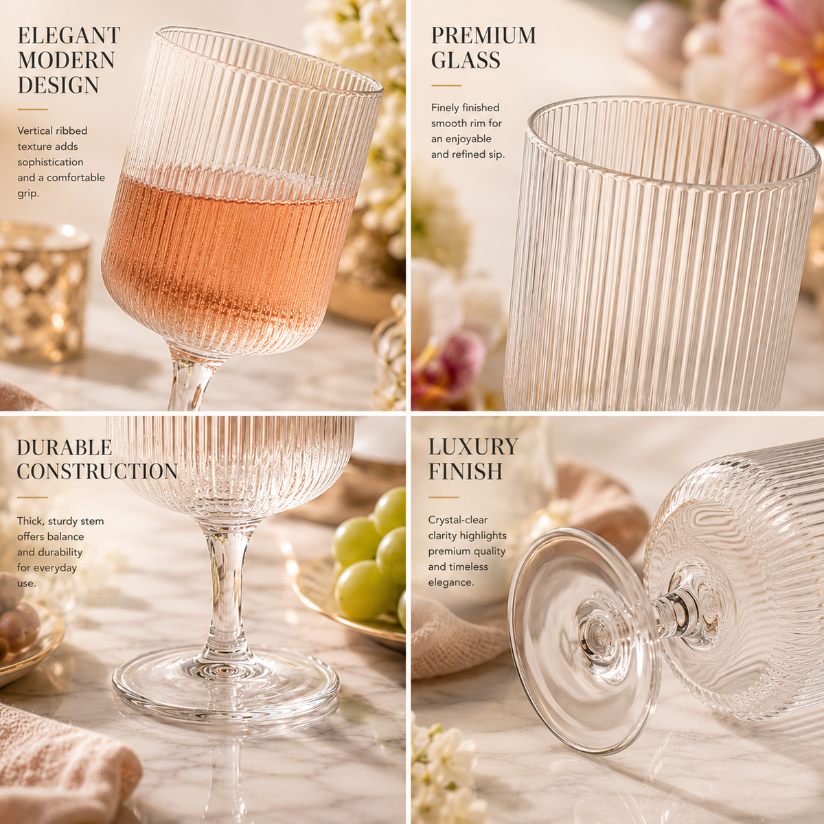Khen Clear Ribbed Wine Goblets — Set of 2