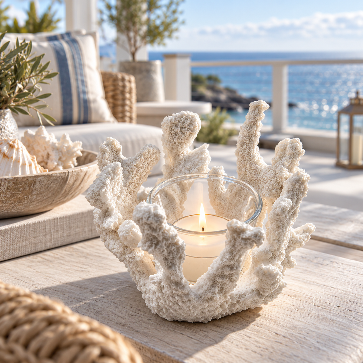 White Coral Coastal Tealight Holder