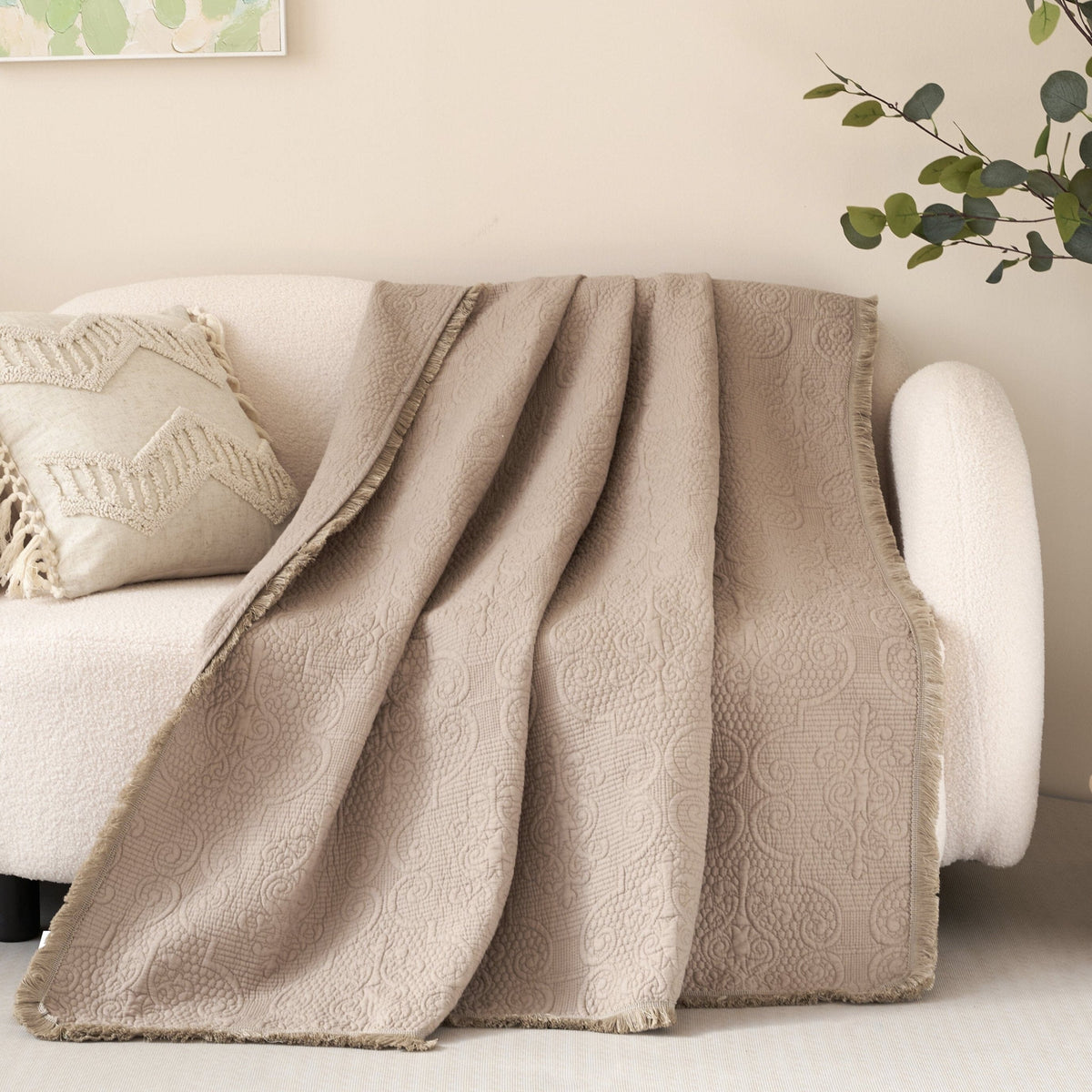 Sandy Taupe Cotton Quilted Throw — 50 x 60 in