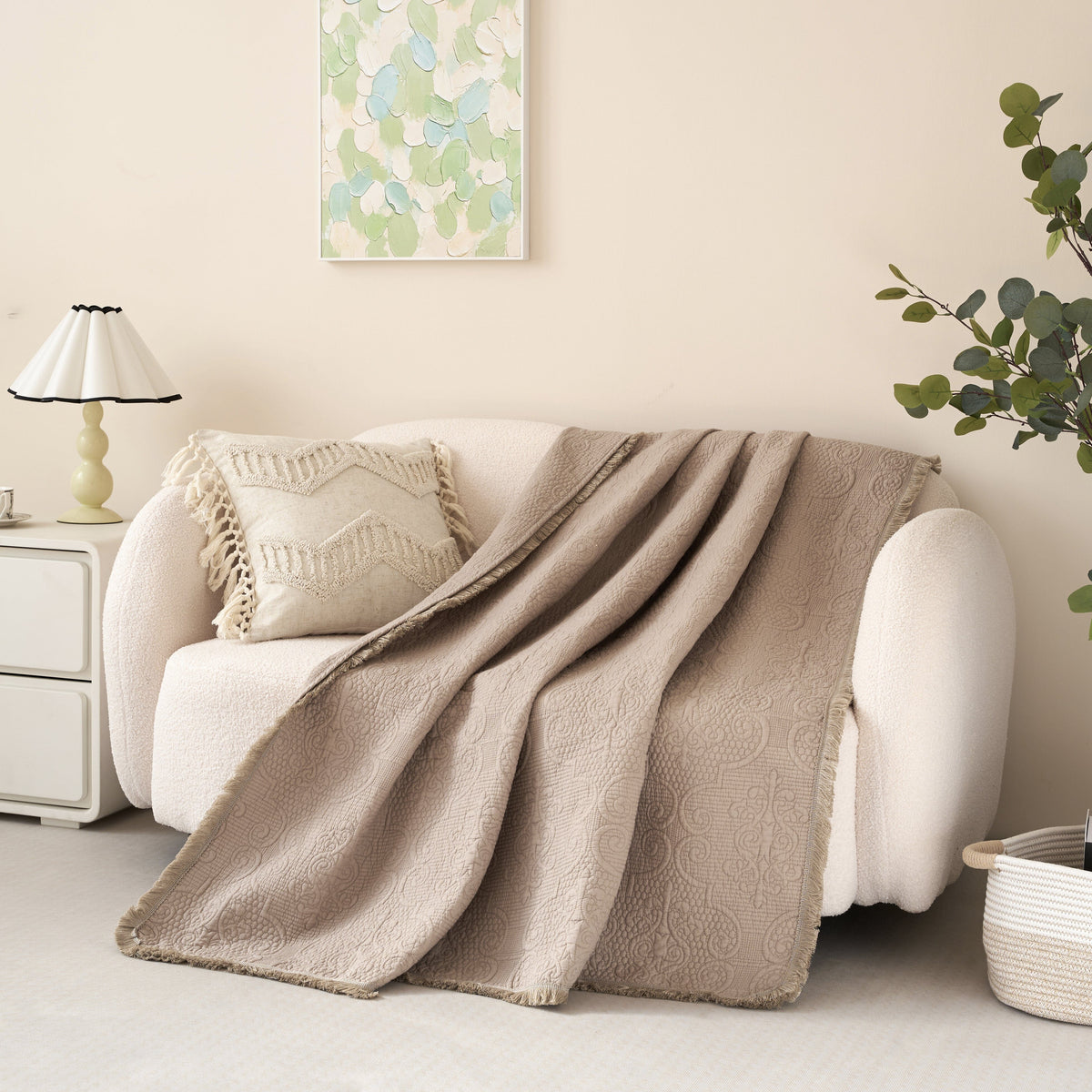 Sandy Taupe Cotton Quilted Throw — 50 x 60 in