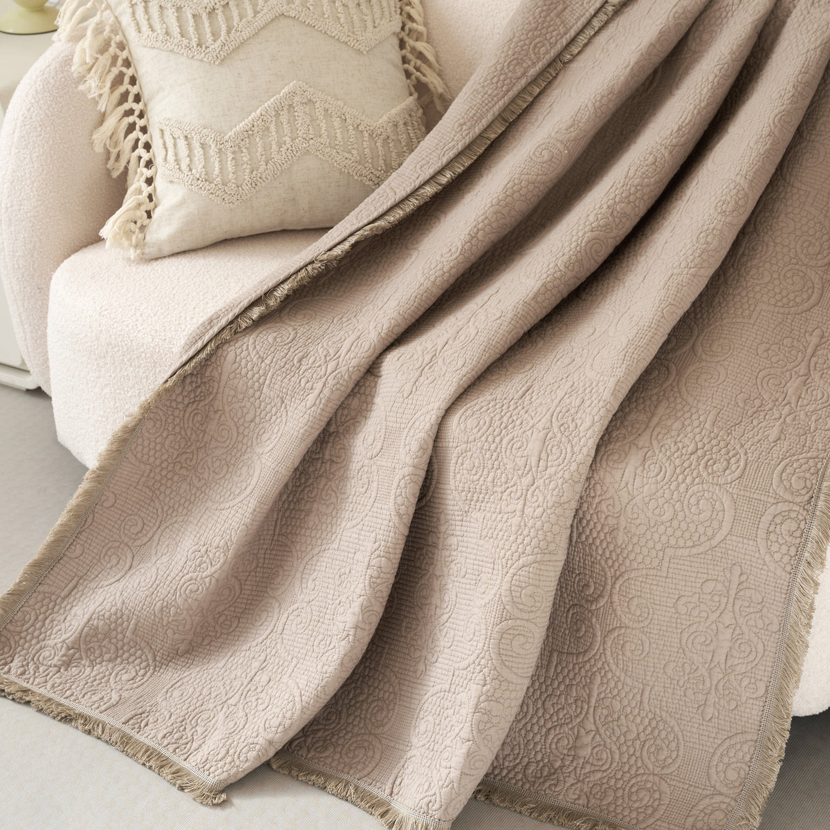 Sandy Taupe Cotton Quilted Throw — 50 x 60 in