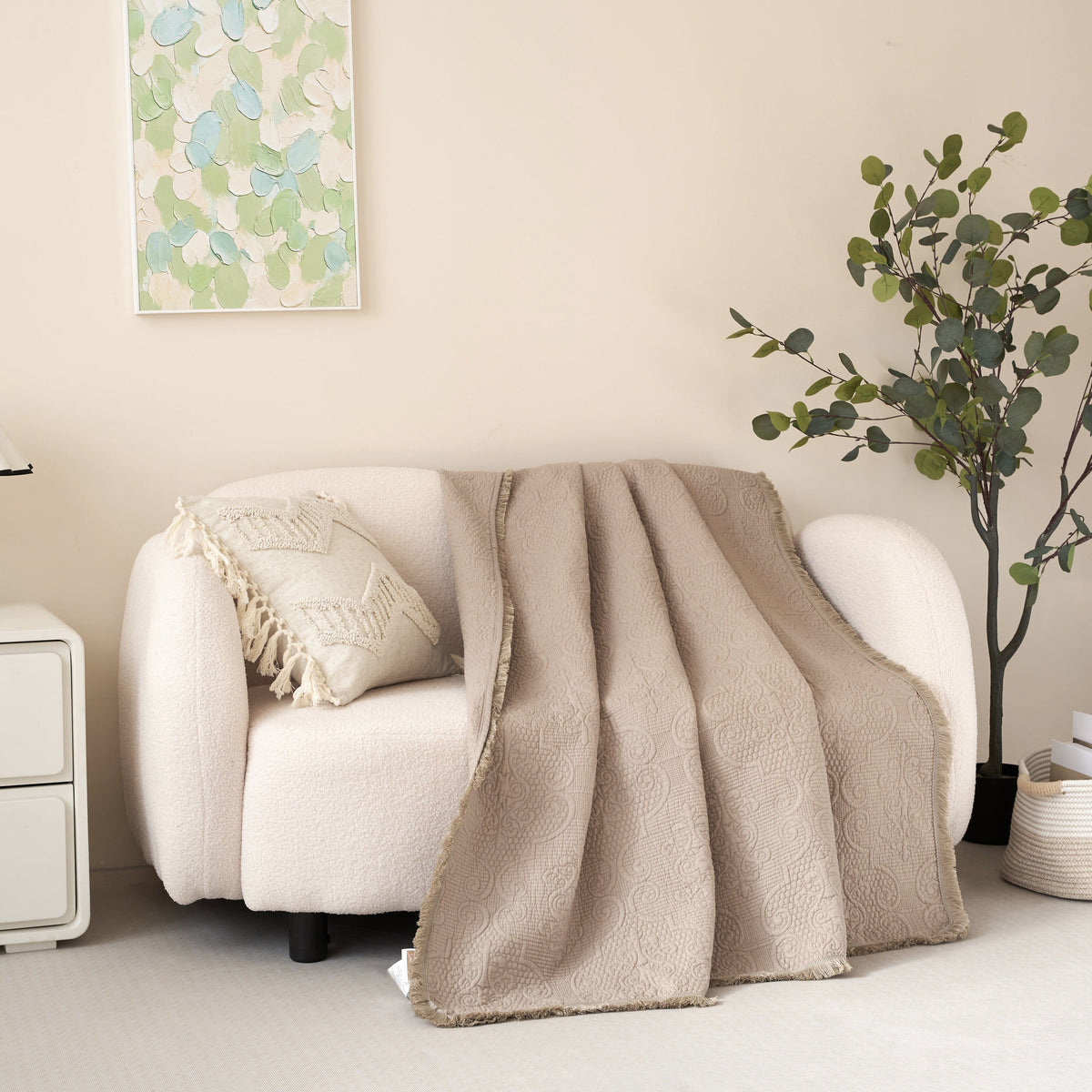 Sandy Taupe Cotton Quilted Throw — 50 x 60 in