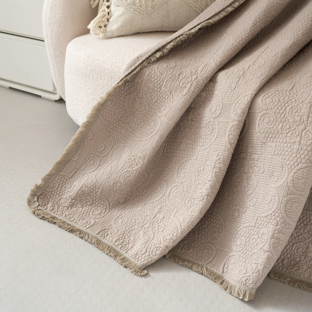 Sandy Taupe Cotton Quilted Throw — 50 x 60 in