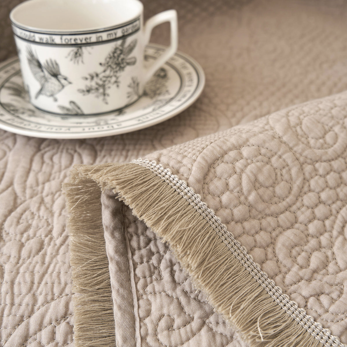 Sandy Taupe Cotton Quilted Throw — 50 x 60 in