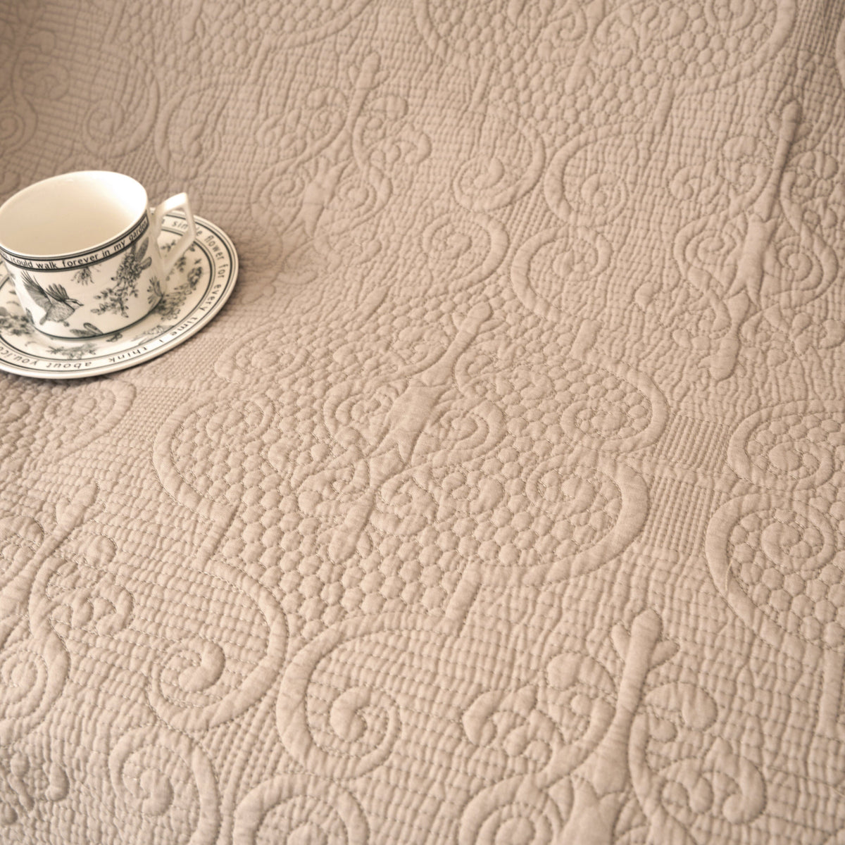 Sandy Taupe Cotton Quilted Throw — 50 x 60 in