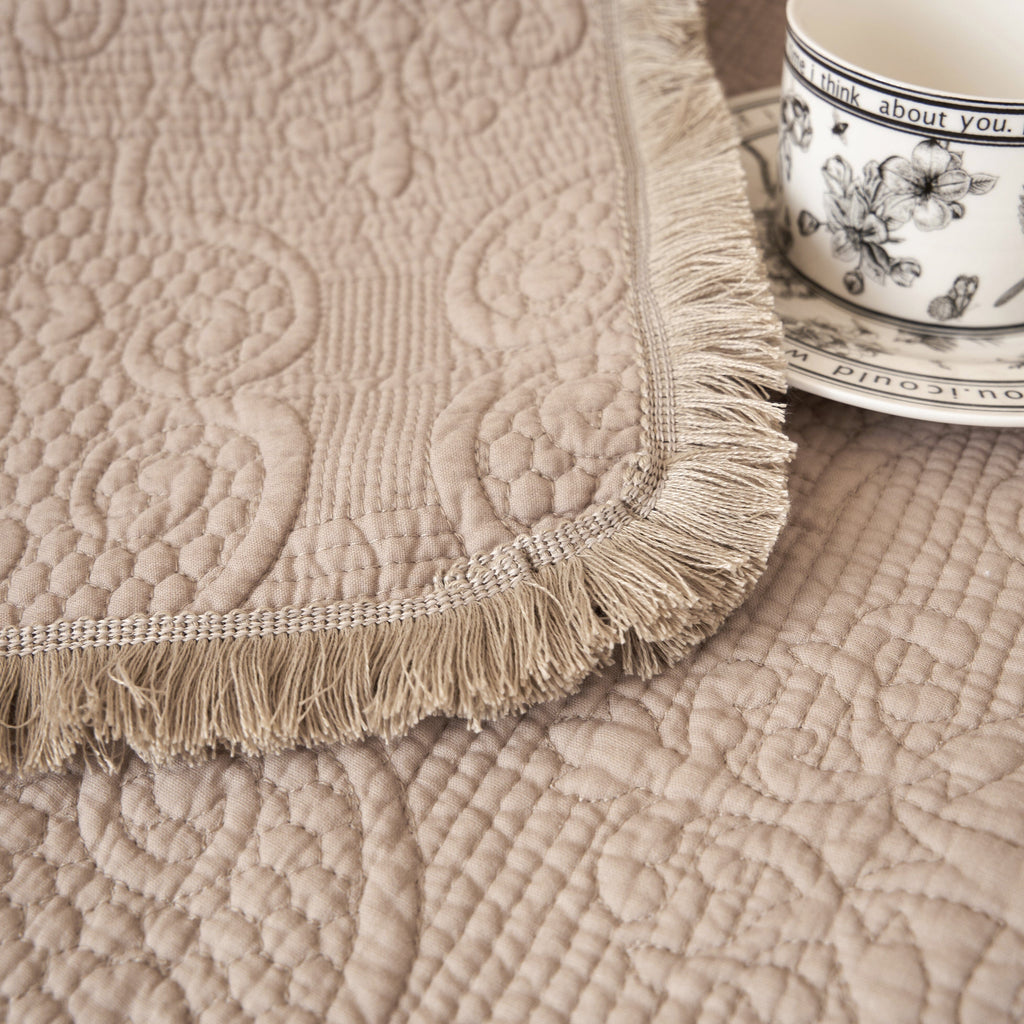 Sandy Taupe Cotton Quilted Throw — 50 x 60 in