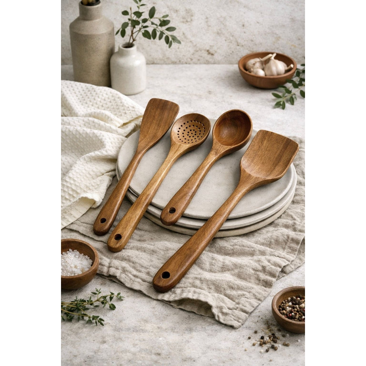 Nosara Teak Kitchen Utensils — Set of 4