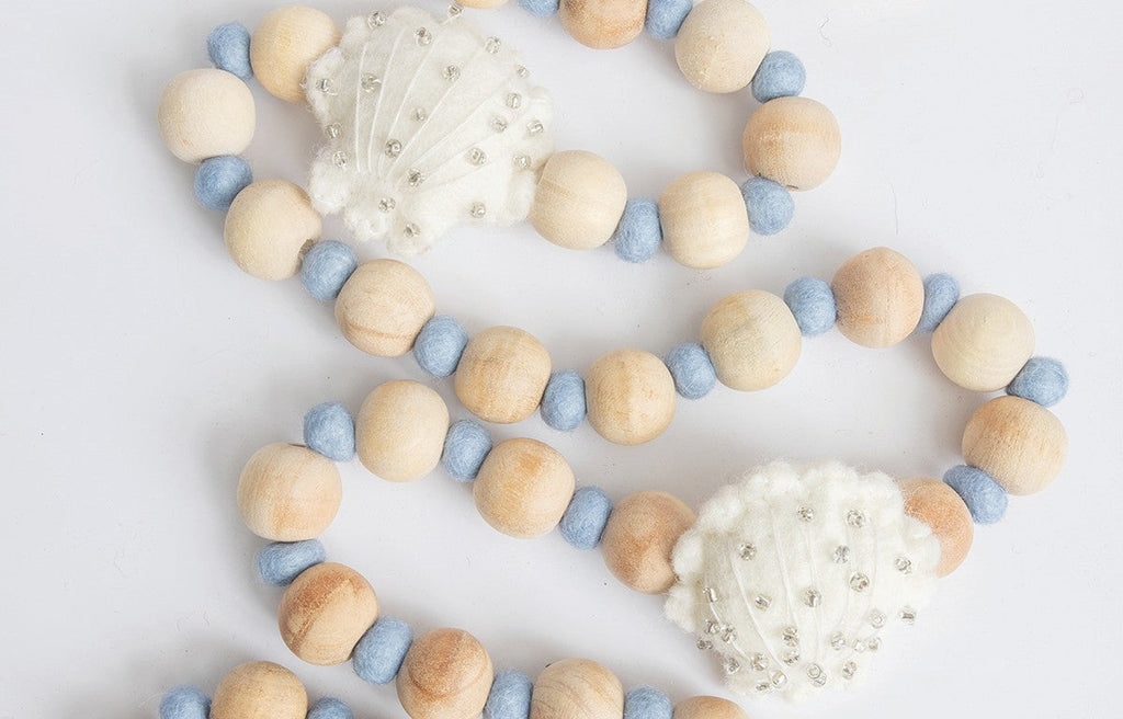 Coastal Seashell & Wood Bead Garland — 6 ft