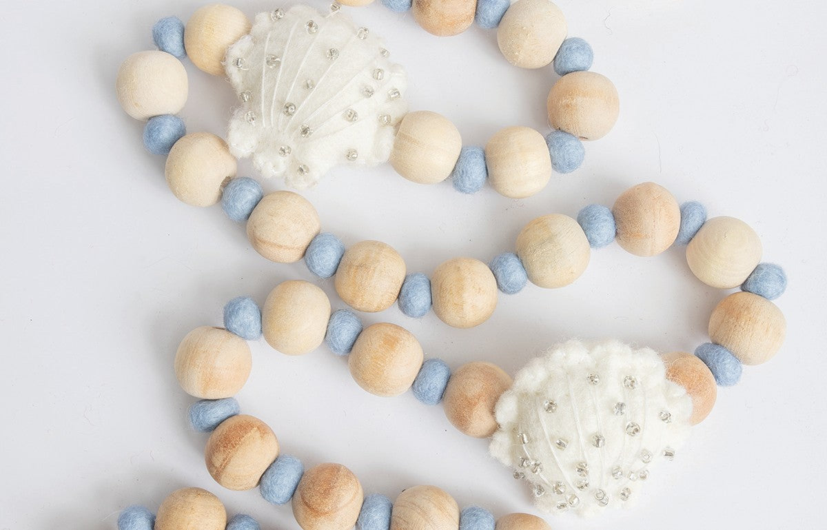 Coastal Seashell & Wood Bead Garland — 6 ft