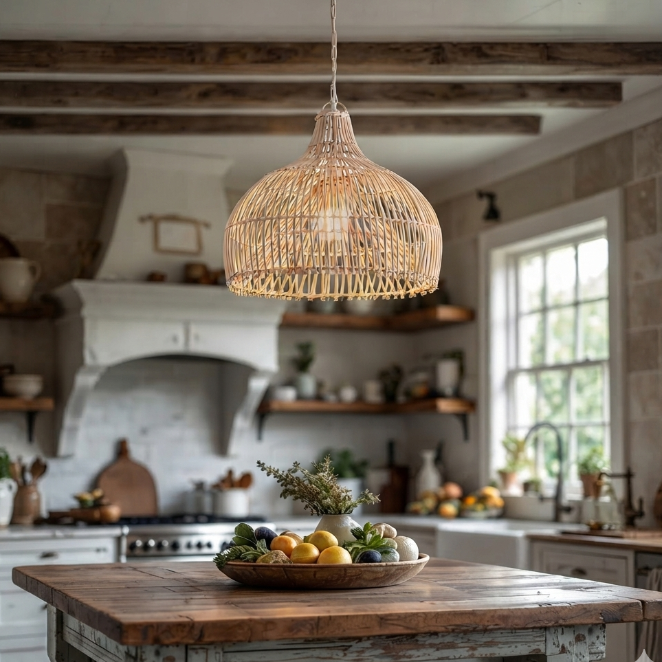 Serene Rattan Dome Pendant Light — product view 2