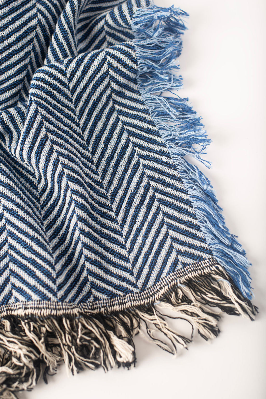 Blue Herringbone Reversible Cotton Throw