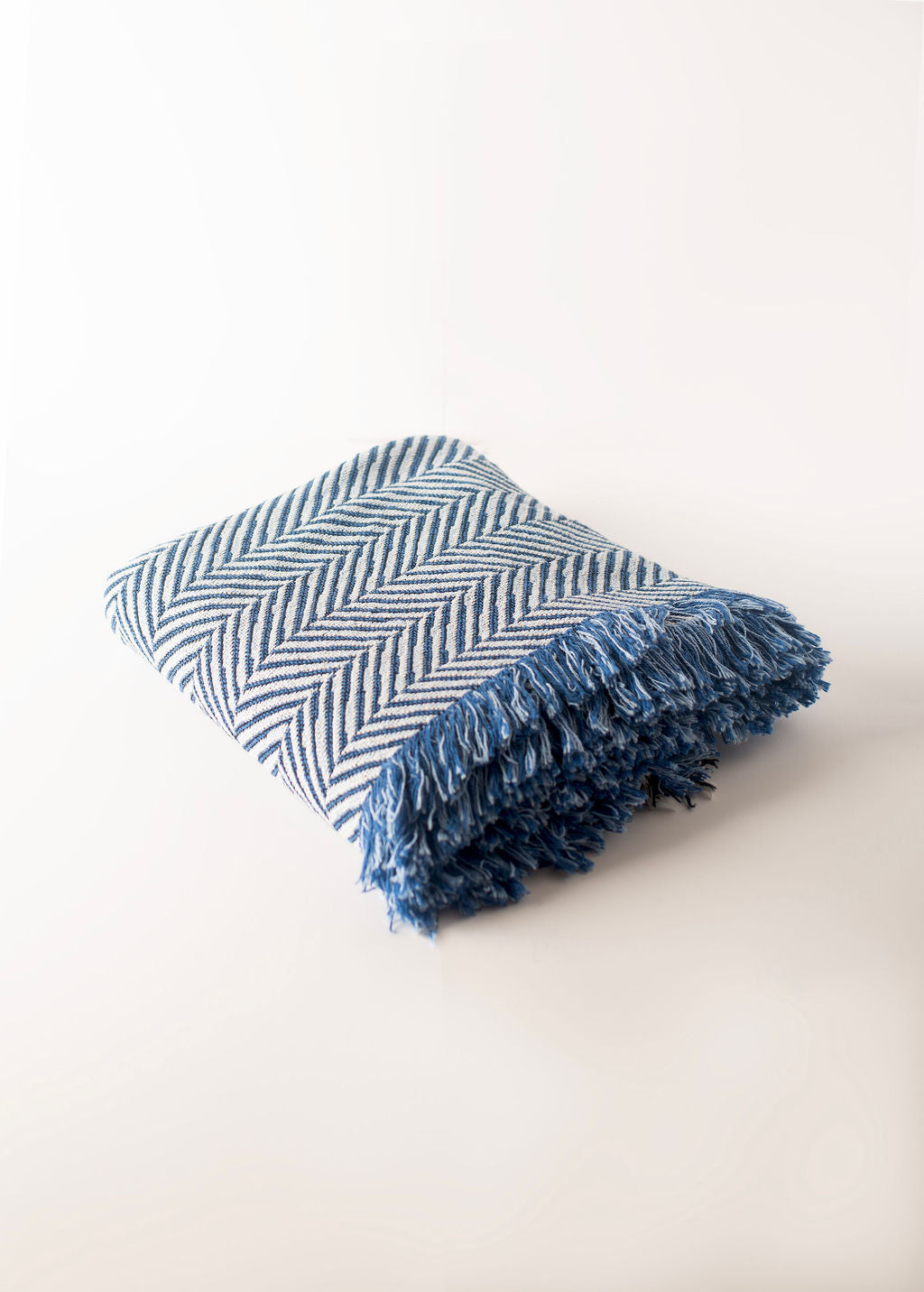 Blue Herringbone Reversible Cotton Throw