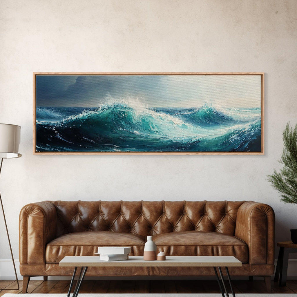 Stormy Sea Panoramic Canvas Wall Art — room setting