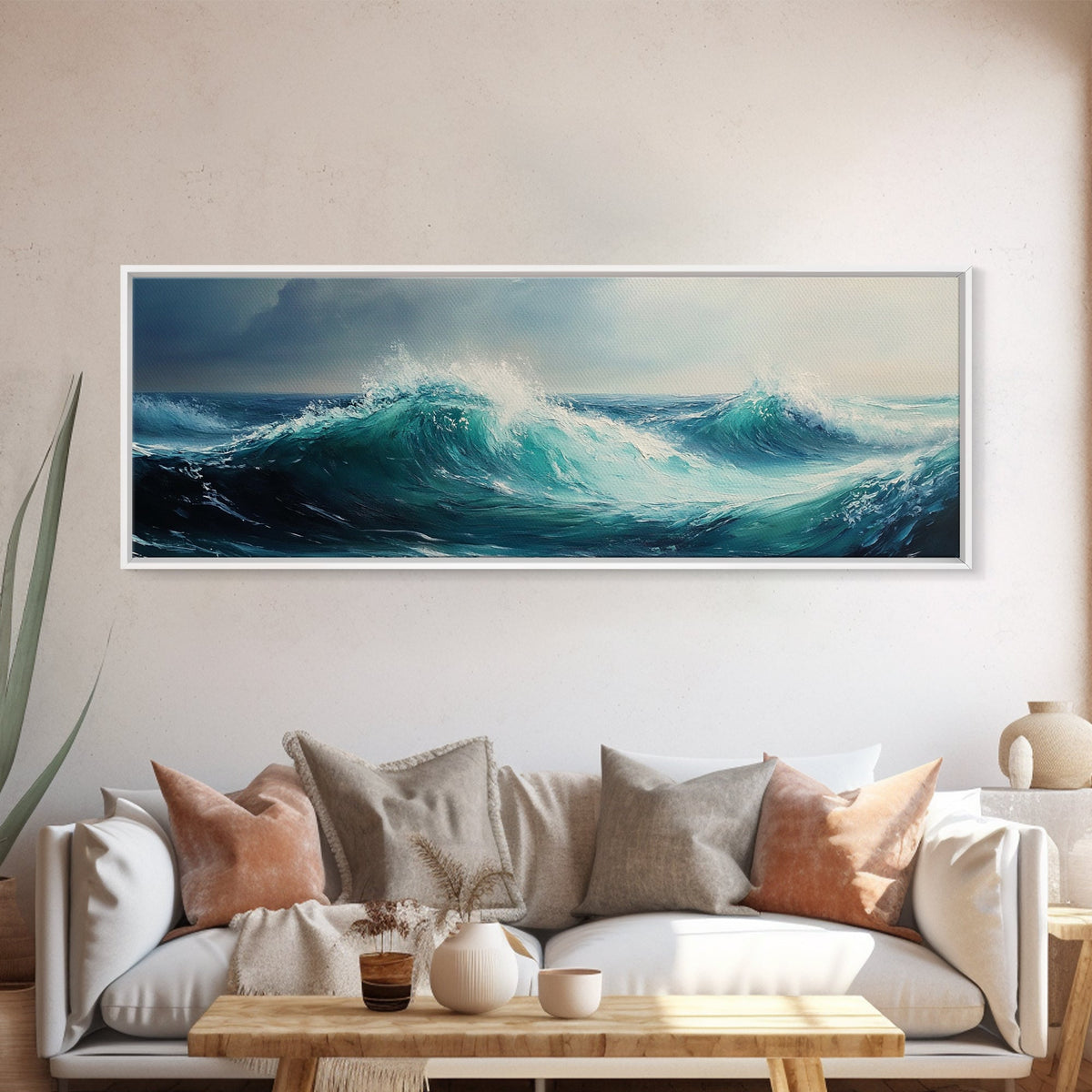 Stormy Sea Panoramic Canvas Wall Art — room setting