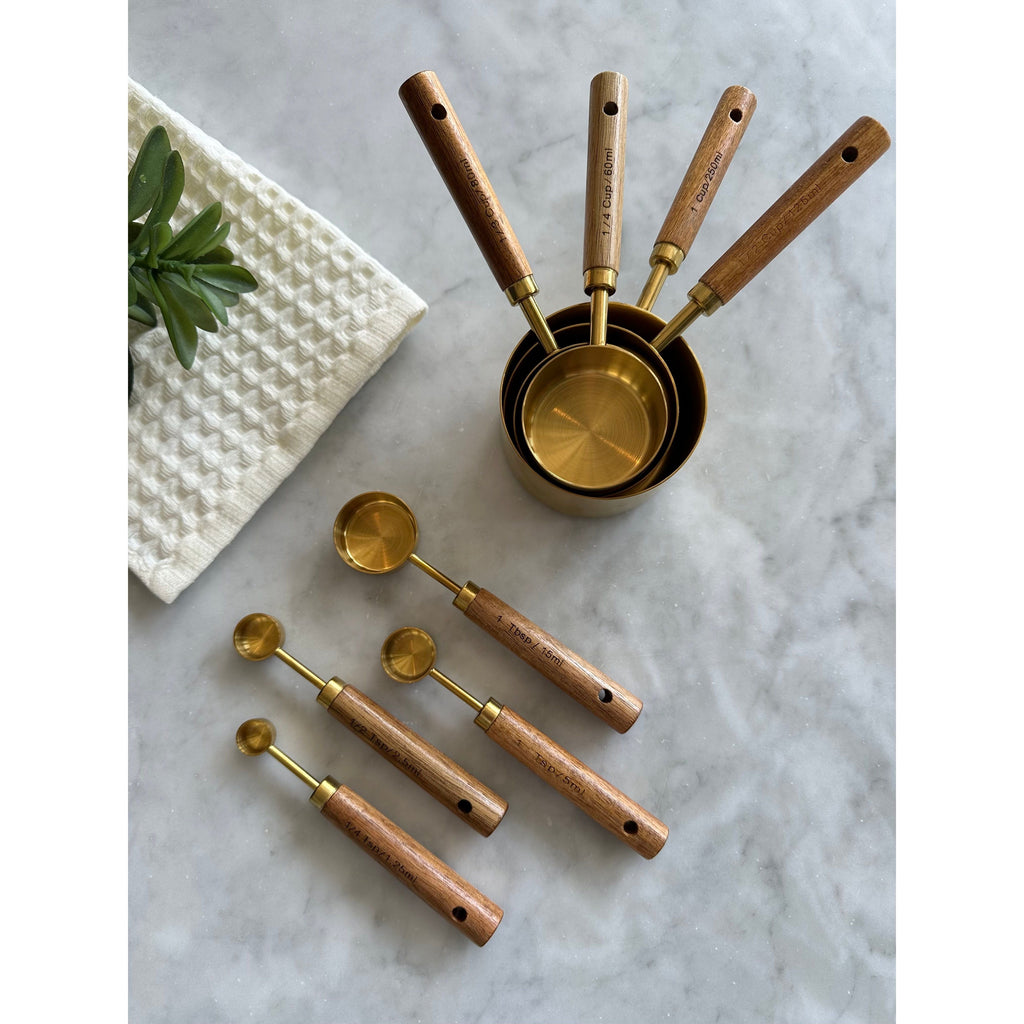 Montecito Wood & Gold Measuring Cups and Spoons — Set of 8