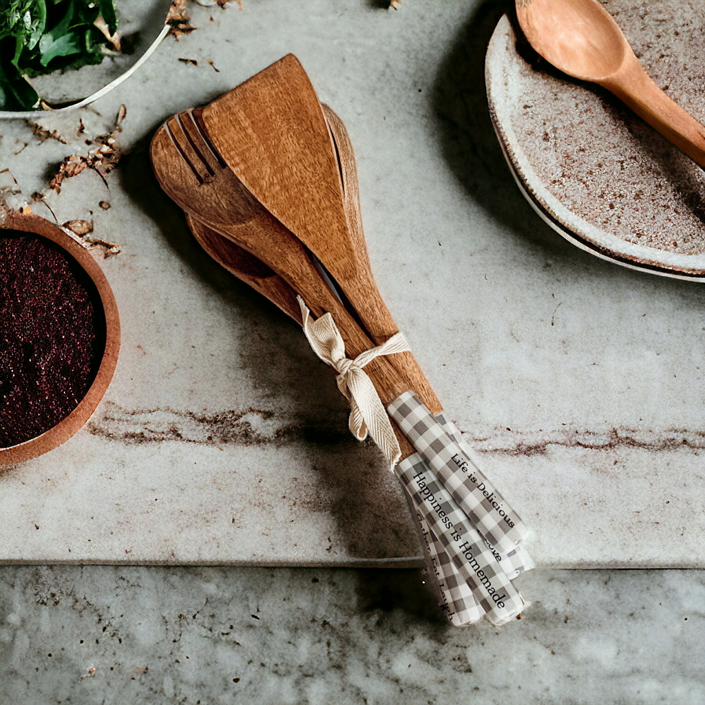 Engraved Mango Wood Serving Utensils